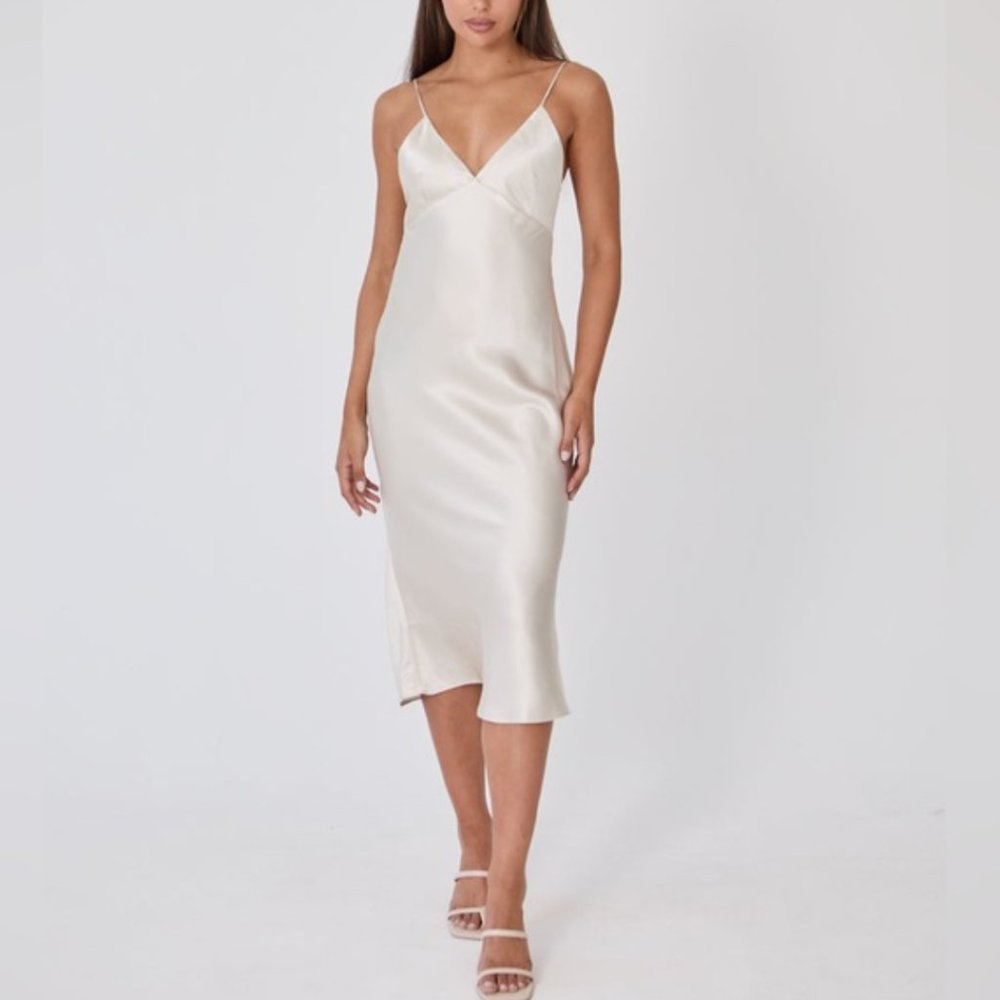 Because of Alice Satin Slip Midi Dress